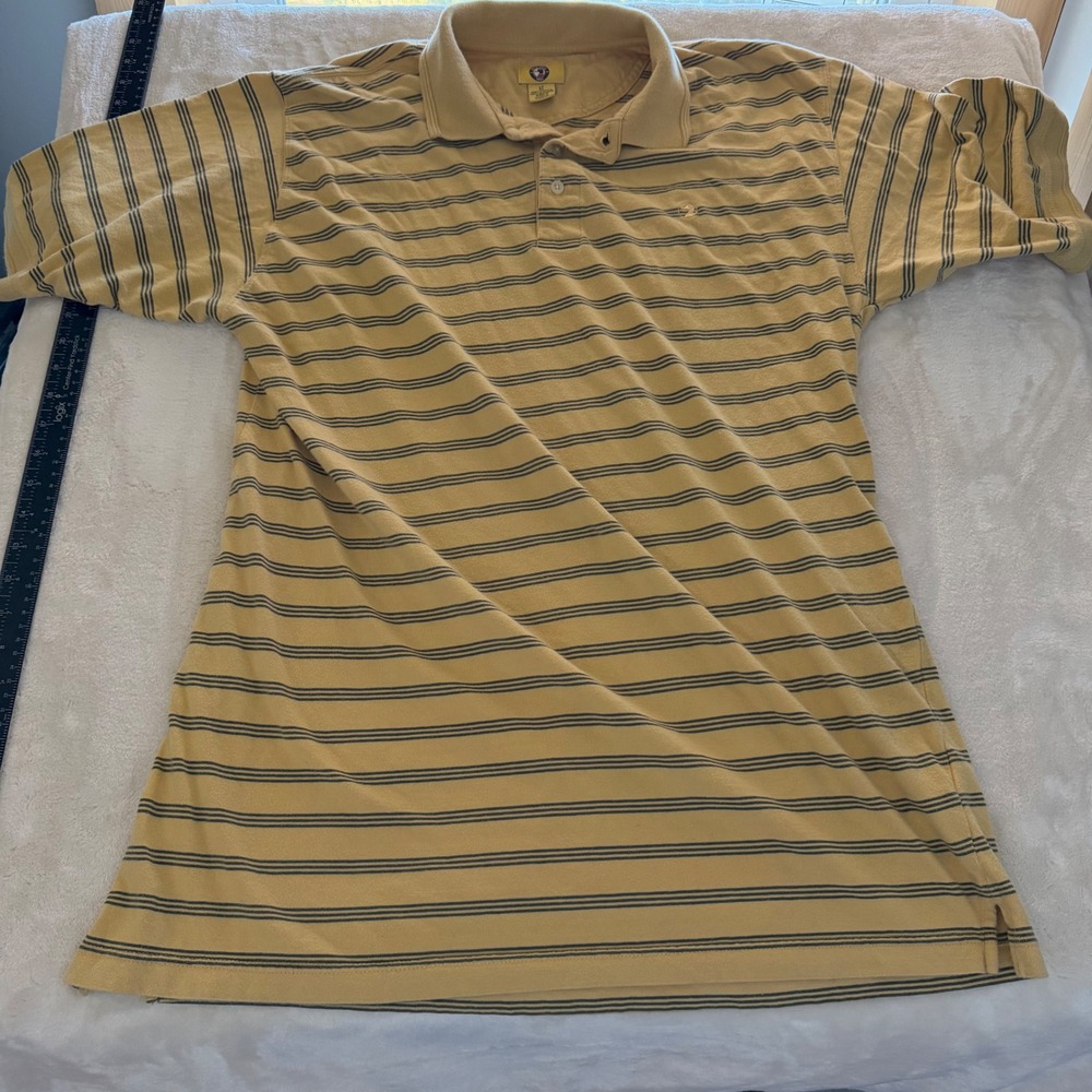 Duck Head Mens LT Yellow Navy Blue Striped Short Sleeve Cotton Polo Shirt